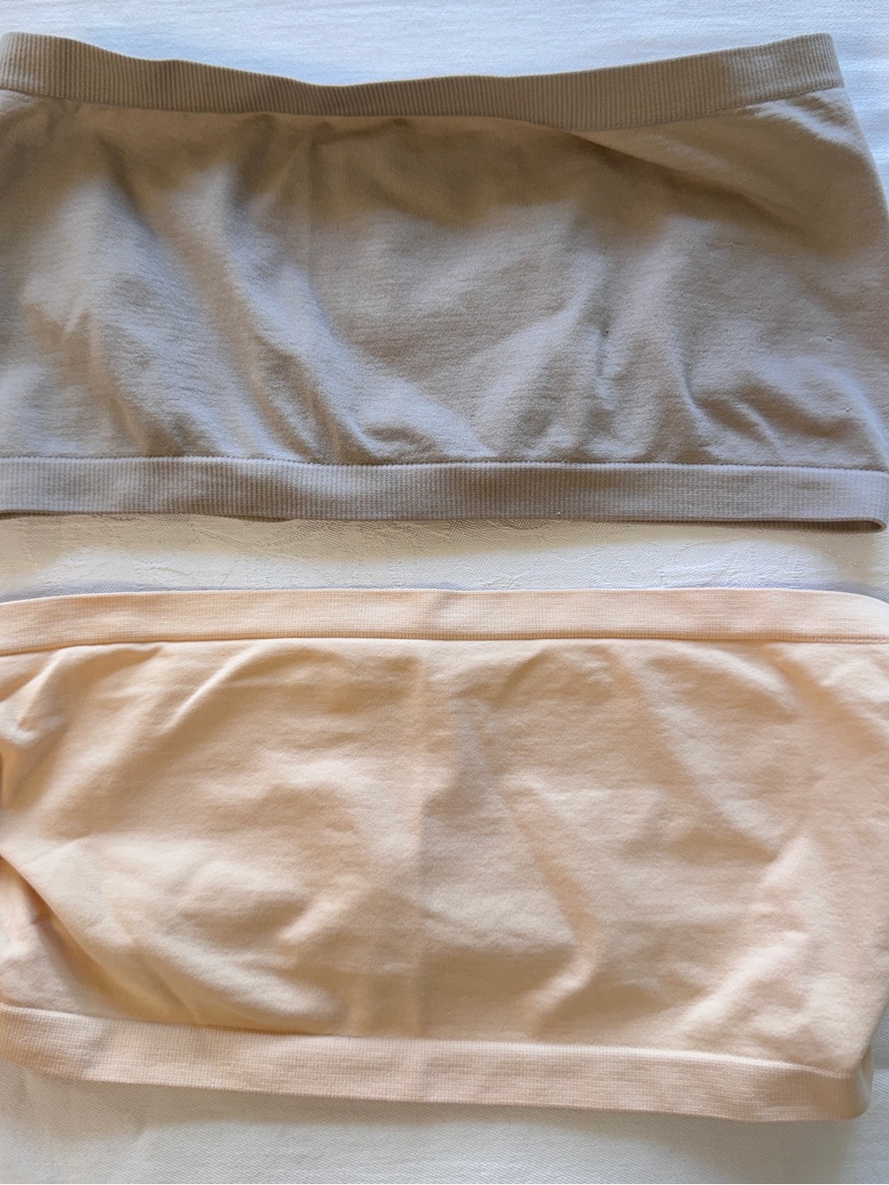 Yamaha Bandeau Bra Womens XS S Peach Tan Seamless Ruched Tube Top 24" Minimalist